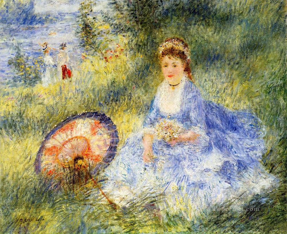 young woman with a japanese umbrella Pierre Auguste Renoir Oil Paintings